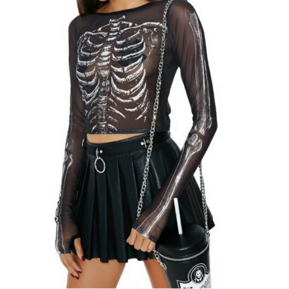 Y2K Goth skeleton bones printed black top size S